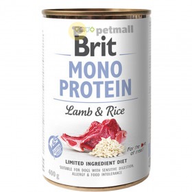 Консервирана храна за кучета BRIT MONO PROTEIN LAMB & RICE - със 72% прясно агнешко месо и 4% ориз
